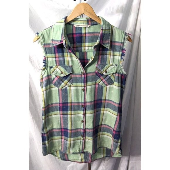 HIPPIE LAUNDRY Pastel Acid-Washed 100% Cotton Sleeveless Button Down Size M - Picture 1 of 6